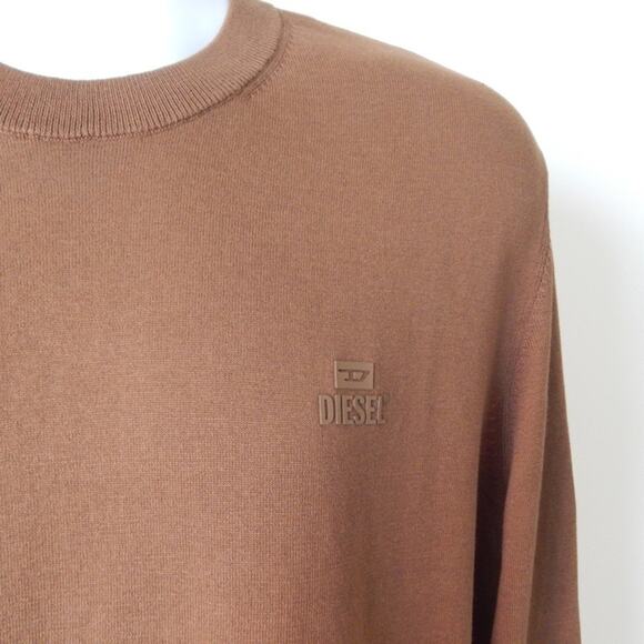 NWT DIESEL K-FREEX-NEWPRINT KNITWEAR Cotton Sweater Logo Patch COFFEE Men MEDIUM - Picture 3 of 6
